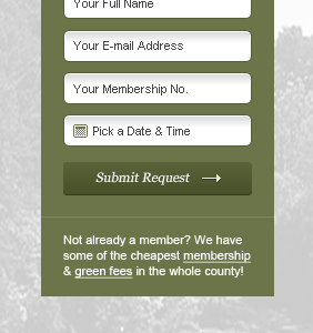 Simple tee-off time booking form for golf website button form sidebar submit