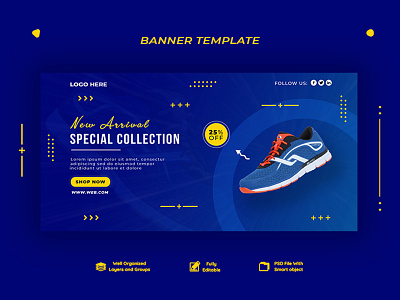 Shoed web banner template ads banner advertisment professional promotion sale ads banner shoes template web web banner