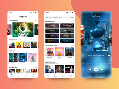 Musify - Music App | Mobile UI Interface android application design mobile mobile ui music music app music player musify phone songs