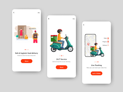 Food Delivery App | OnBoarding Screens | UI app delivery design food illustration mobile onboarding phone screens ui