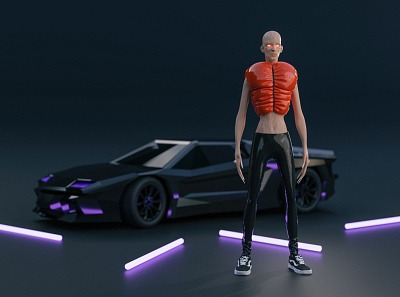 Witch 3dart 3dartist 3dartwork blender character characterdesign clothes cute art future illustration lamborghini metalic metallic metro modern modern design neon neon light plastic render