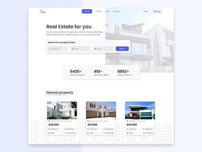 Real Estate Landing Page building cards color ecommerce estate header house landing landingpage nav property purple real realestate search ui web webdesign website