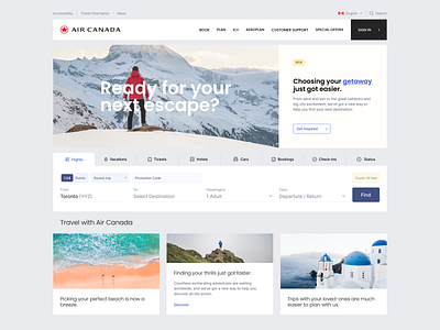 Air Canada activity feed air canada canada logo montreal redesign tickets toronto travel ui ux vacations website