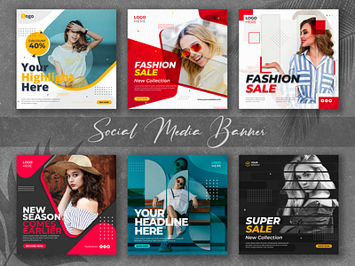 Fashion Sale Social Media Post Template Pack advertising branding design fashion icon illustration minimal sale shopping social banner social media social media pack square template vector