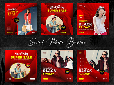 Fashion Sale Social Media Banner Template Pack advertising black friday branding design fashion sale shopping social banner social media social media pack square template ui ux vector