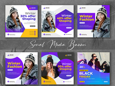 Winter Fashion Sale Social Media Banner Set abstract advertisement banner bundle design fashion promotion social banner social media social media banner social media pack square template winter fashion sale