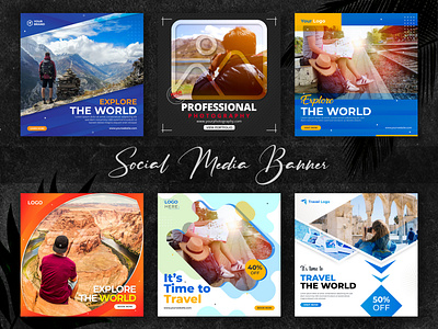 Tours & Travel Social Media Banner Template Set advertisement advertising agency banner marketing social banner social media social media banner social media pack template tour tourism travel traveler