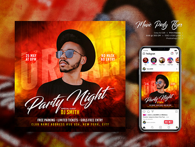 Dj party night event flyer musical concert