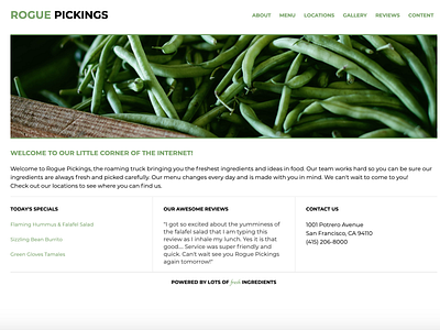 Rogue Pickings Webpage HTML & CSS Webpage from Design Comp css design web