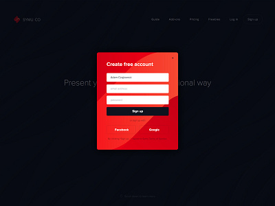 symu.co - sign up panel v1 design symu ui ux web webdesign