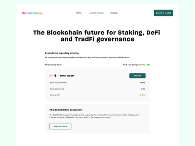 BlockRime Liquidity mining Page blockchain branding cryptocurrency defi liquidity staking ui