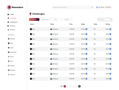 Monstaker (Challenges Page) blockchain cryptocurrency dapps dashboard defi design gamefi solana token ui web3