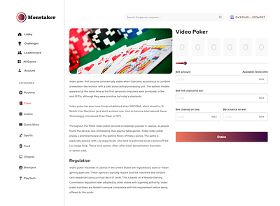 Monstaker (Video Poker) blockchain cryptocurrency dapps dashboard design gamefi pool solana token ui web3