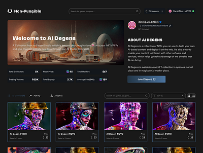 Non-Fungible (Collection page) blockchain cryptocurrency dapps dashboard defi design l nft ui web3