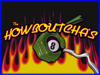 The Howboutcha's - Instrumental Surf Rock, Roots & Blues band blues brazil eight ball flames hawaii howzit instrumental logo music pool rock rock and roll rockabilly roots shaka surf surfing