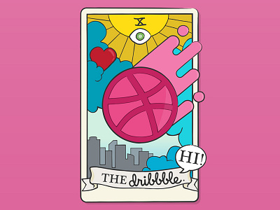 Hello Dribble! debut dribbble dribbble invite dtla hello tarot card vector