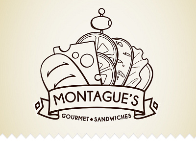 Montague's Gourmet Sandwiches branding crown deli illustration line art logo sandwich