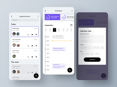 Task Manager App app calendar meetings minimal mobile ui planning schedule task list timeline ui ux web app