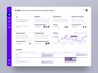 Educational Platform Dashboard analitycs calendar cards ui charts clean course dashboard e learning learning online courses study timeline ui ux webdesign