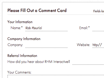 Comment Card browser forms