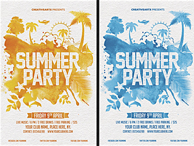 Summer Party beach party club easter event flyer poster srping summer summer party water color