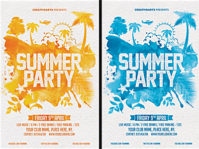 Summer Party summer party summer flyer poster easter srping water color beach party club event