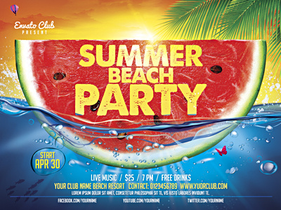 Summer Beach Party bbq beach event flyer invitation party poster summer summer party