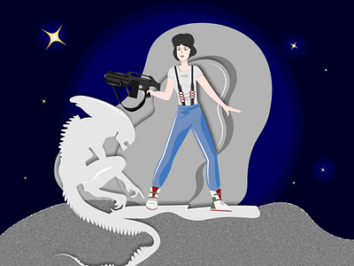 Ellen Ripley alien design flat graphic design gun illustration space texture vector