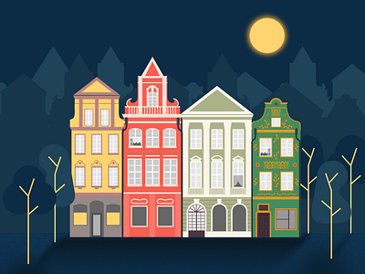 Houses design flat graphic design illustration moon vector