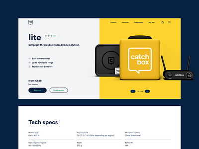 Catchbox. Website. buy catchbox design features hero images information interface microphone price product rating slider specification specs technical ui ux visual design web