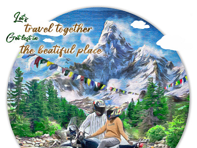 Travel Together on Himalayan bike design design art digital art digital image graphic design illustration illustrator photoshop vector vintage