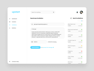 Upstart - Management App for Startups app clean dashboard design fintech interface legaltech light minimal minimalistic modern ui ux web web app