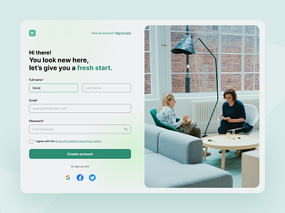 DailyUI001: Sign Up Page daily ui design desktop flat green landscape ui minimal sign up sign up page simple design ui design uiux website