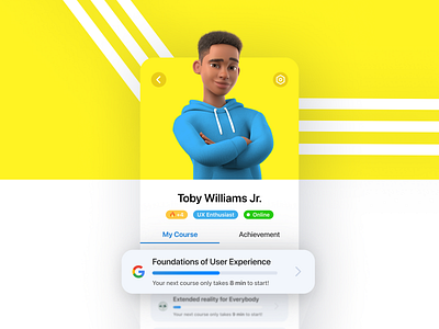 DailyUI006: User Profile 3d course app dailyui design flat learning app minimal mobile app design mobile application profile page simple ui uiux user profile yellow