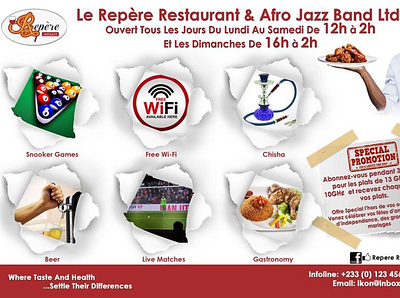 Ex Le Repere Restaurant Le Cabaret Royal advertising billboard design food menu social media welcome page