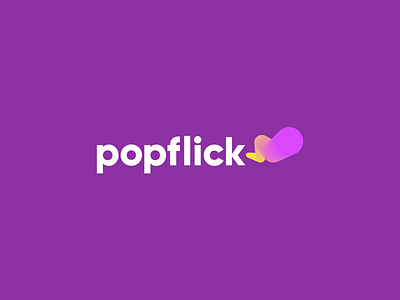 Popflick Logo bold brand branding business company content crazy design fun identity logo luxury minimal ollerweb platform purple series simple video yellow