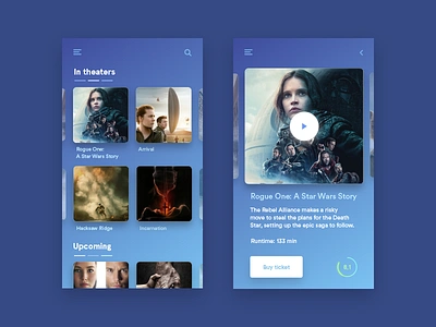 Simple cinema app android app blue cinema clean design ios minimal mobile movie simple ui