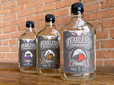 Fearless Moonshine Packaging bottle illustration label label design liquor moonshine packaging spirits