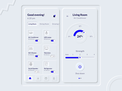 Smart home neomorphism mobile app design