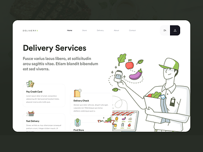 Food Delivery Services app branding delivery design food grocery home delivery homepage icons illustration landing page logo service services ui ux vector web