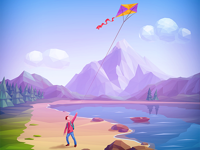 Kites - Day character illustration kite kites low lowpoly poly