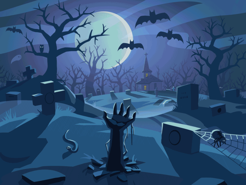 Graveyard animation bat graveyard hallowen illustration night