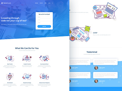 TechTe.am fan footer hero icon illustrations landing page testominal ui ux