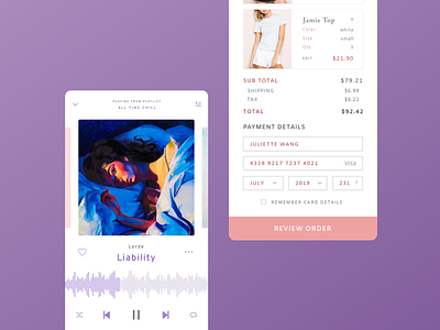 Music Player & Checkout 2 9 checkout credit card daily ui day details ecommerce music player soundcloud spotify