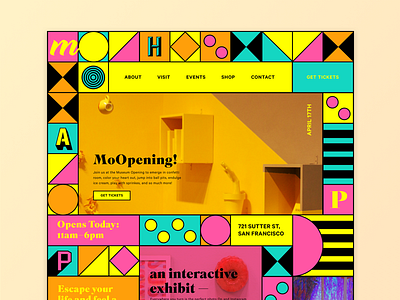 MoHappy – Landing Page colorful event grid happiness landing page museum pattern serif ui ux web design website