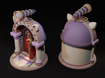 The Observatory 3d blender cats and soup catssoup game magical purple star telescope