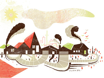 The Little Town That Could buildings colour concept graphic illustration