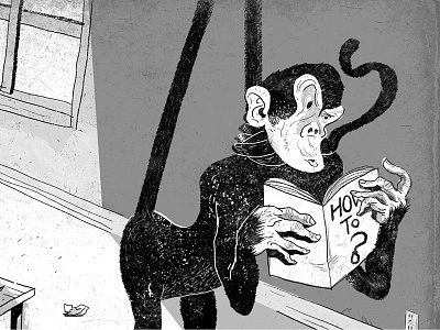 Monkey See, Monkey Dead animal black white concept digital drawing illustration monkey photoshop
