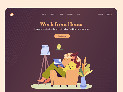 Work from Home Landing Page clean convrtx design dribbble flat gradient illustration interface landing page minimal modern office space typography ui uiux unique ux vector web web design