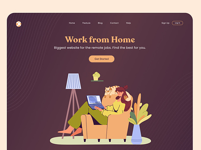 Work from Home Landing Page clean convrtx design dribbble flat gradient illustration interface landing page minimal modern office space typography ui uiux unique ux vector web web design